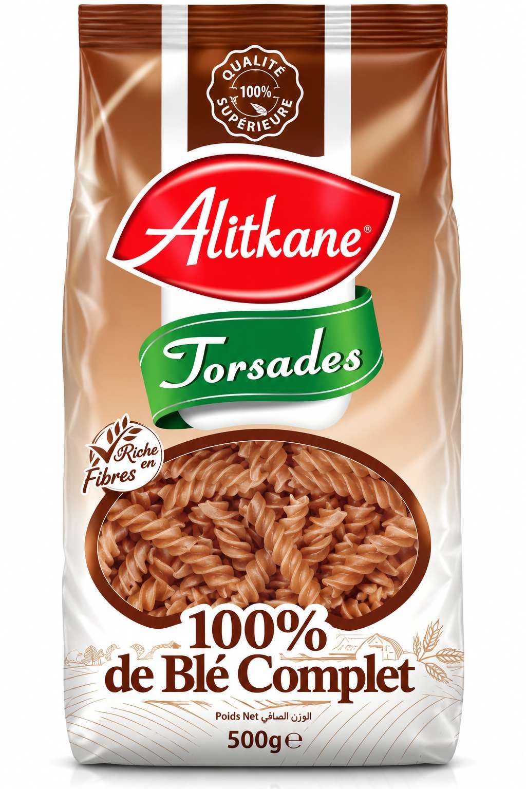 Alitkane Pâtes Torsades 100 % Blé Complet – 500 g