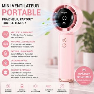 Mini Ventilateur Portable Rechargeable LED – Fraîcheur Instantanée Partout !
