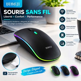 Souris Sans Fil RGB Rechargeable – Design Élégant & Haute Précision