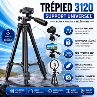 tripod Support pour camera et telephone en aluminium