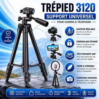 tripod Support pour camera et telephone en aluminium