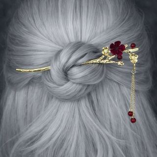 Zlatni Štapić za Kosu sa Bordo Cvijetom i Visuljcima