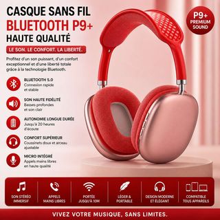 Écouteurs Sans Fil Bluetooth P9+ Rouge