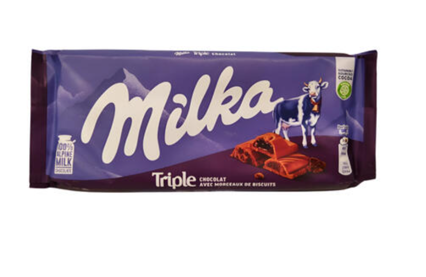Milka Triple Chocolat avec Morceaux de Biscuits