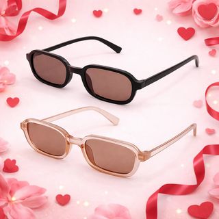 Pack Duo Lunettes Rectangulaires Noir & Beige Transparent pour la Saint-Valentin – Cadeaux Mode