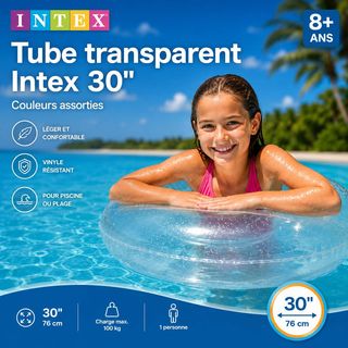 Bouée Gonflable Transparente Intex 30" bleu – 8 Ans+