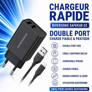 Kit chargeur mural double port Riversong avec câble Lightning