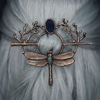 Set ukosnice sa motivom vilinog konjica i grana u boji antičke bronze