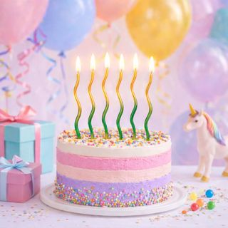 Bougies d'anniversaire en spirale – Grandes bougies ondulées pour gâteau (6 pcs) | Bougies décoratives métalliques et pastel pour décoration de gâteau, fournitures pour fête d'anniversaire (Vert ombré or)