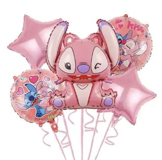 Kit de Ballons Stitch Rose – Lot de 5 Pièces – Décoration Anniversaire & Baby Shower