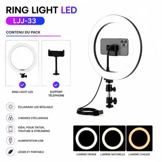 Ring Light LJJ-33 LED Selfie Photographie Youtubeurs