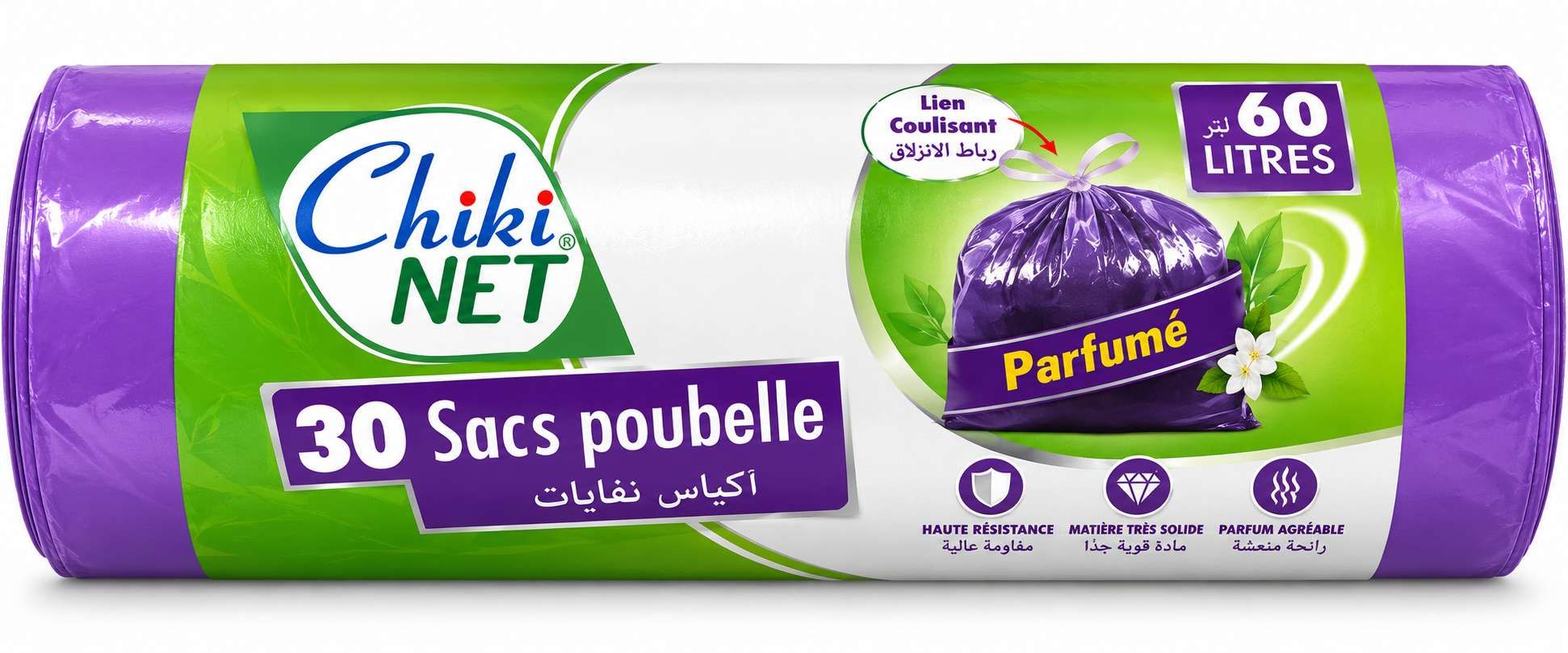 Chiki Net Sacs Poubelle Parfumés à Lien Coulissant 60 L – 30 Sacs