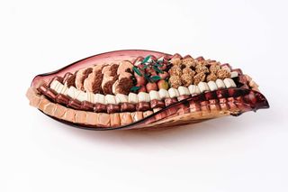 Médaillon feuille en verre fumé taupe rosé à double tonalité et bordure ondulée (V15MM)