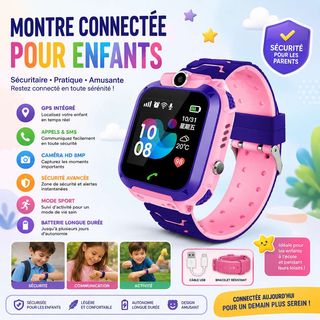Montre connectée pour enfants rose-violet GPS 8MP