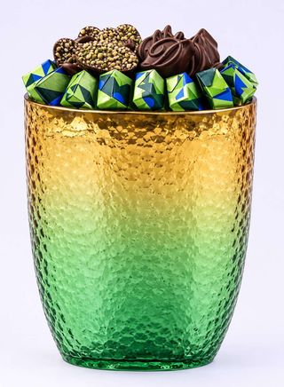 Vase en verre martelé avec dégradé vert & ambré (V7MM)