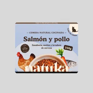 Menú Cocinado de Salmón y Pollo para gato – 250 g