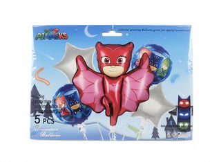 Pack 5 Ballons Pyjamasques (PJ Masks) – Bouquet Décoratif avec Figurine Géante Bibou & Étoiles