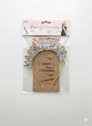 Serre-Tête "Happy Birthday" Pailleté Or - Accessoire de Fête Étincelant avec Franges Irisées
