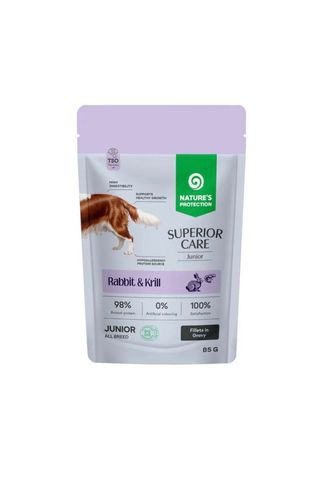 Superior Care Grain Free Junior Hrana Umeda cu Iepure si Krill in Sos 85 Gr