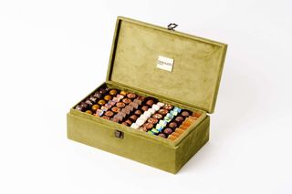 Coffret à plateau en velours vert amande (T13GM)
