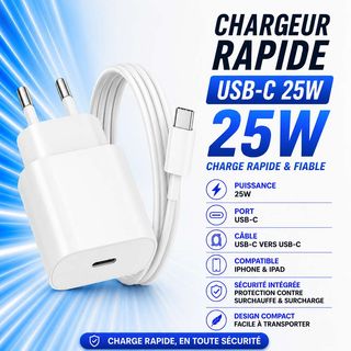 chargeur iphone USB-C vers USB-C 25W