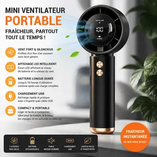 Mini Ventilateur Portable Rechargeable LED – Fraîcheur Instantanée Partout !
