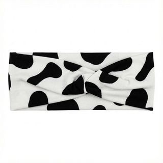 Knotted Hair Cow Print Headband, Black & White