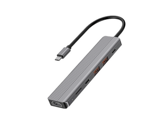 Powerology 6 in 1 Slim 4K HDMI USB-C Hub PD 100W USB MicroSD - Dark Grey