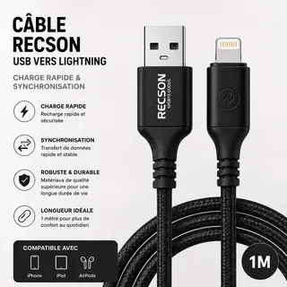Câble Recson USB vers Lightning – Charge Rapide