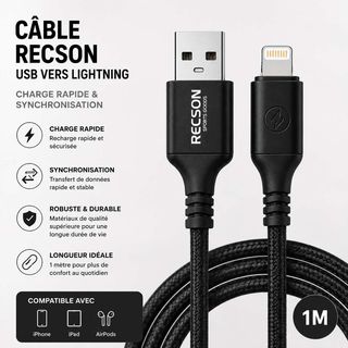 Câble Recson USB vers Lightning – Charge Rapide