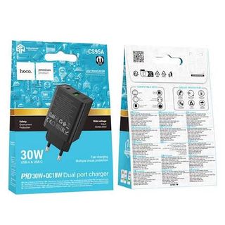 კვების ადაპტერი -HOCO CS95A TYPE-C+USB 30W