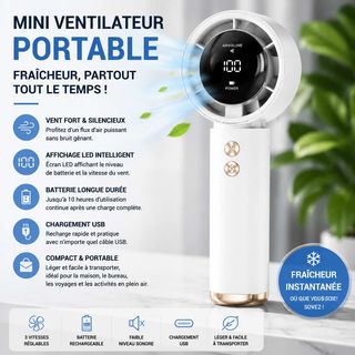 Mini Ventilateur Portable Rechargeable LED – Fraîcheur Instantanée Partout !
