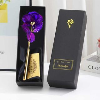 Kristalizovana ljubičasta folija ruža sa zlatnom stabljikom u luksuznom crnom setu