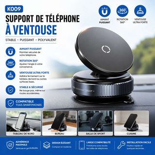 K009 Support de téléphone noir à ventouse