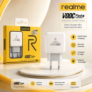 Kit Chargeur Rapide realme SuperVOOC Flash + Câble Data