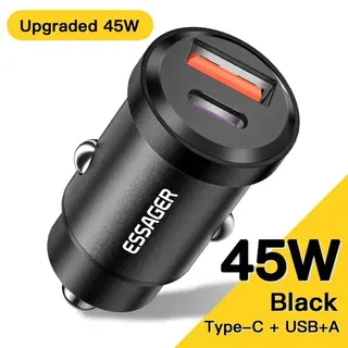 ESSAGER Chargeur de voiture Allume Cigare 45W Sortie USB + Type-C, Charge Rapide