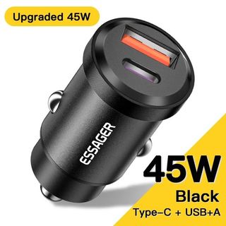 ESSAGER Chargeur de voiture Allume Cigare 45W Sortie USB + Type-C, Charge Rapide