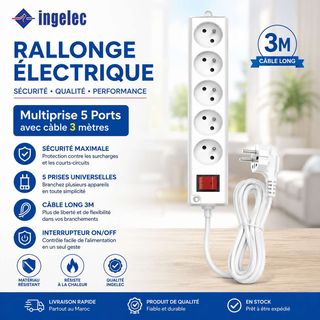 Rallonge Ingelec 5 prises 3 m