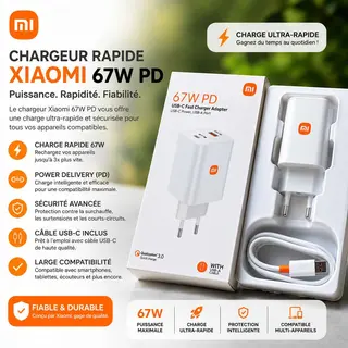 Chargeur Rapide Xiaomi 67W PD – Puissance et Vitesse Exceptionnelles