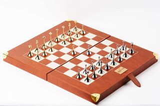 Jeu d’échecs brun cognac à plateau damier (V6JE)
