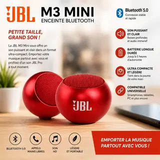 JBL M3 Mini – Enceinte Bluetooth Portable Sans Fil