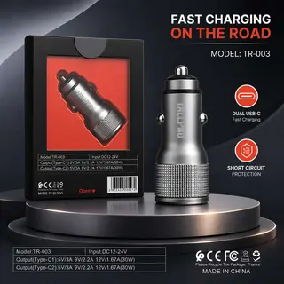Chargeur de Voiture Tallpro Double Type C TR-003 - 60W Turbo (PD & Fast Charger)