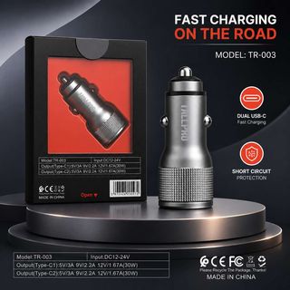 Chargeur de Voiture Tallpro Double Type C TR-003 - 60W Turbo (PD & Fast Charger)