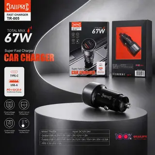 Chargeur de Voiture Super Rapide TAILPRO TR-005 - 67W Max (USB-A & Type-C)