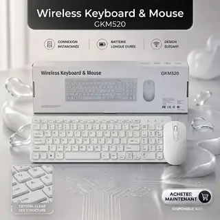 Combo Clavier et Souris Sans Fil Blanc GKM520