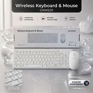 Combo Clavier et Souris Sans Fil Blanc GKM520