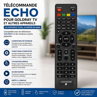 Télécommande ECHO noire pour téléviseur GOLDRAY