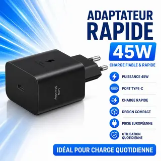 Adaptateur secteur rapide Type-C 45W noir