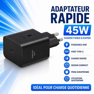 Adaptateur secteur rapide Type-C 45W noir