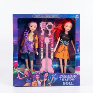 Coffret Duo Poupées Mannequins "Fashion Happy Doll" – Avec Guitare Rose & Accessoires
